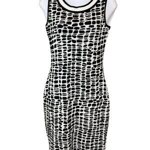 St. John Yellow Label Milano Knit Sleeveless Blk Wh Abstract Print Dress Size 2